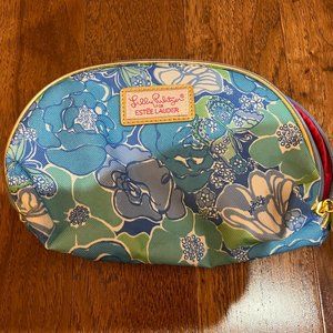 Estee Lauder Lilly Pulitzer Cosmetic Makeup Bag Blue floral